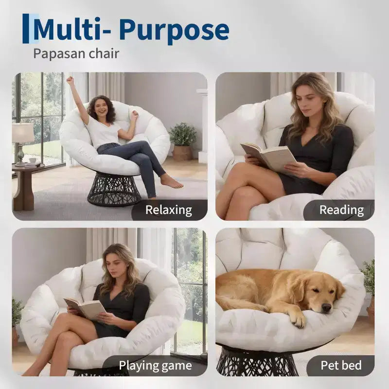 Sedia a dondolo oversize per patio, in rattan intrecciato a mano, sedia ergonomica in vimini, telaio in acciaio resistente, base girevole a 360°, per soggiorno, camera da letto