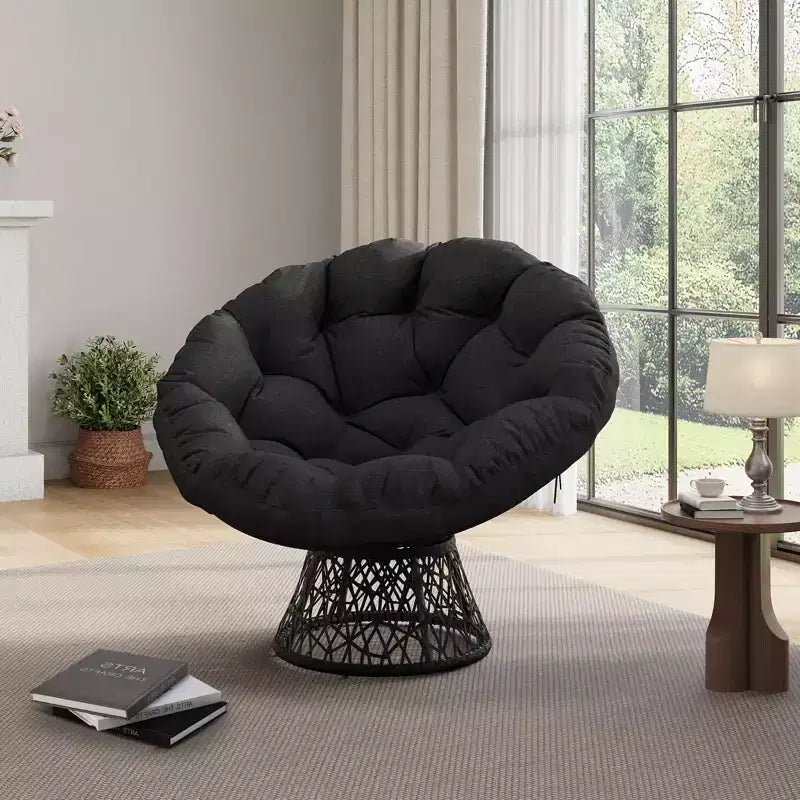 Sedia a dondolo oversize per patio, in rattan intrecciato a mano, sedia ergonomica in vimini, telaio in acciaio resistente, base girevole a 360°, per soggiorno, camera da letto