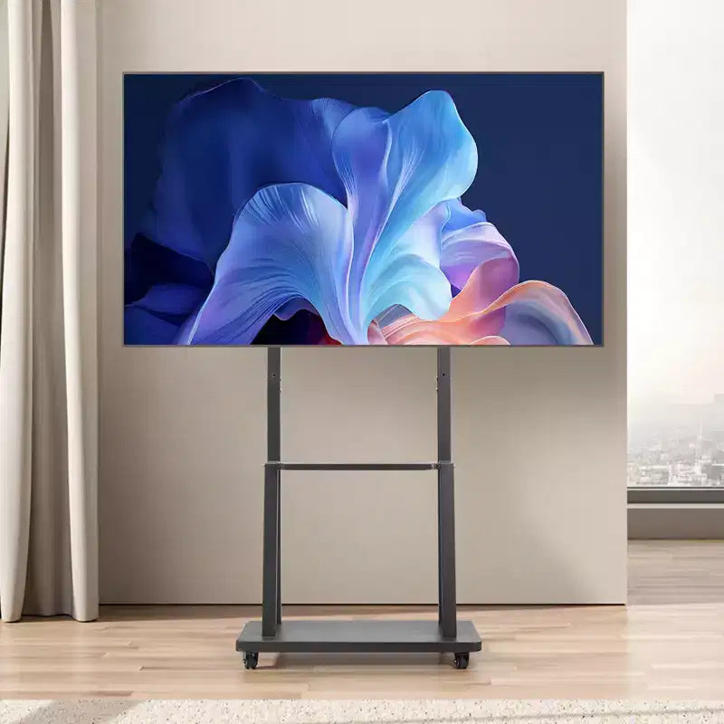 Supporto TV Rotante, Carrello TV Mobile per Schermi da 32-75 Pollici, Supporto Monitor Portatile Regolabile in Altezza con Vassoio, Capacità di Carico Fino a 68 kg, Nero