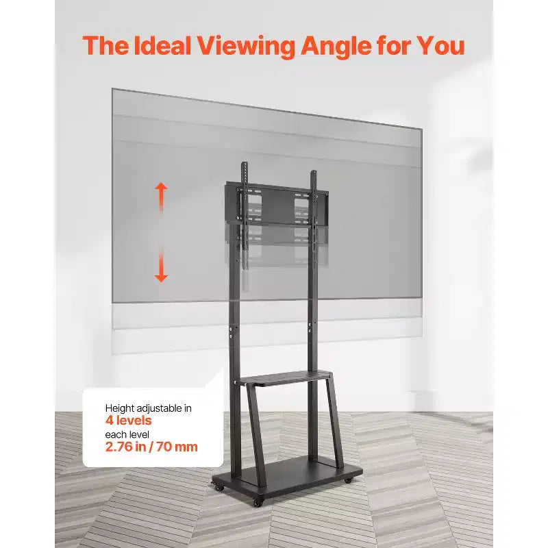 Supporto TV Rotante, Carrello TV Mobile per Schermi da 32-75 Pollici, Supporto Monitor Portatile Regolabile in Altezza con Vassoio, Capacità di Carico Fino a 68 kg, Nero