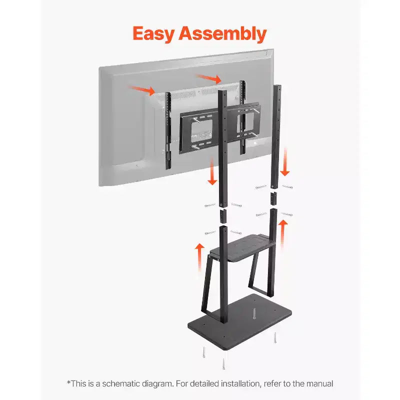 Supporto TV Rotante, Carrello TV Mobile per Schermi da 32-75 Pollici, Supporto Monitor Portatile Regolabile in Altezza con Vassoio, Capacità di Carico Fino a 68 kg, Nero