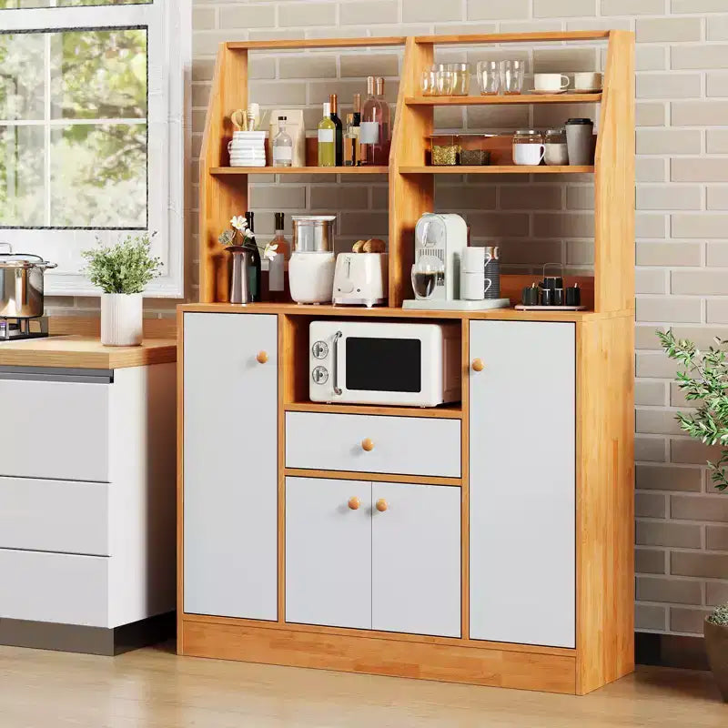 Credenza Buffet Freestanding - 2 Ante, 3 Cassetti, Legno, Ripiano Regolabile, Dispensa per Cucina, Sala da Pranzo, Ingresso, Soggiorno