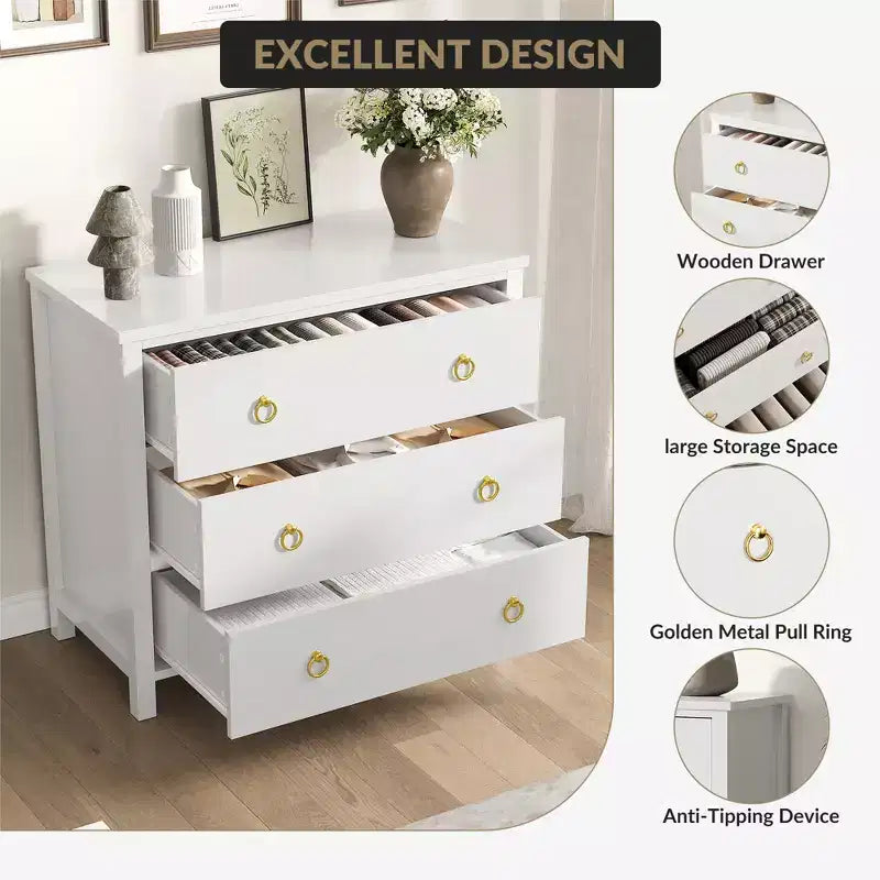 Comodino a 3 cassetti per camera da letto, cassettiera larga 80 cm, armadietto portaoggetti alto e autoportante e organizer per vestiti per soggiorno e corridoio