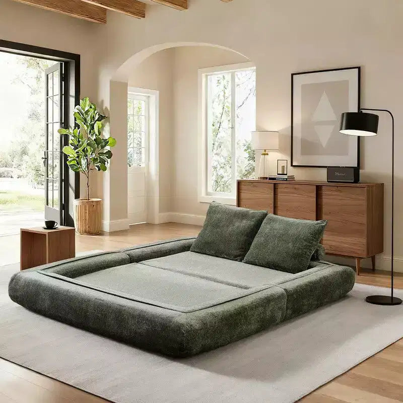 Divano Letto Convertibile Moderno in ciniglia Queen Size con Schienale Diviso