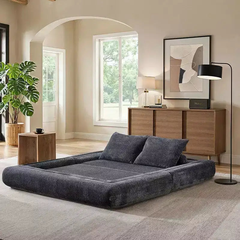 Divano Letto Convertibile Moderno in ciniglia Queen Size con Schienale Diviso