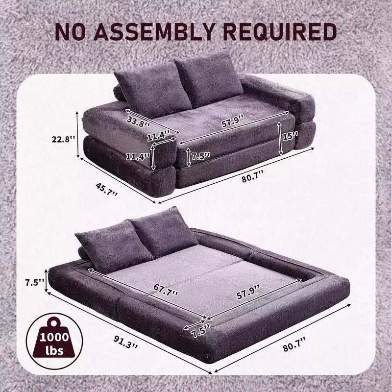 Divano Letto Convertibile Moderno in ciniglia Queen Size con Schienale Diviso