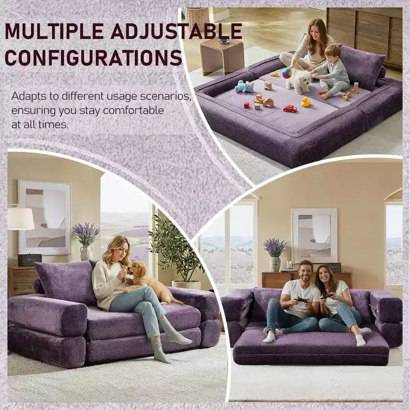 Divano Letto Convertibile Moderno in ciniglia Queen Size con Schienale Diviso
