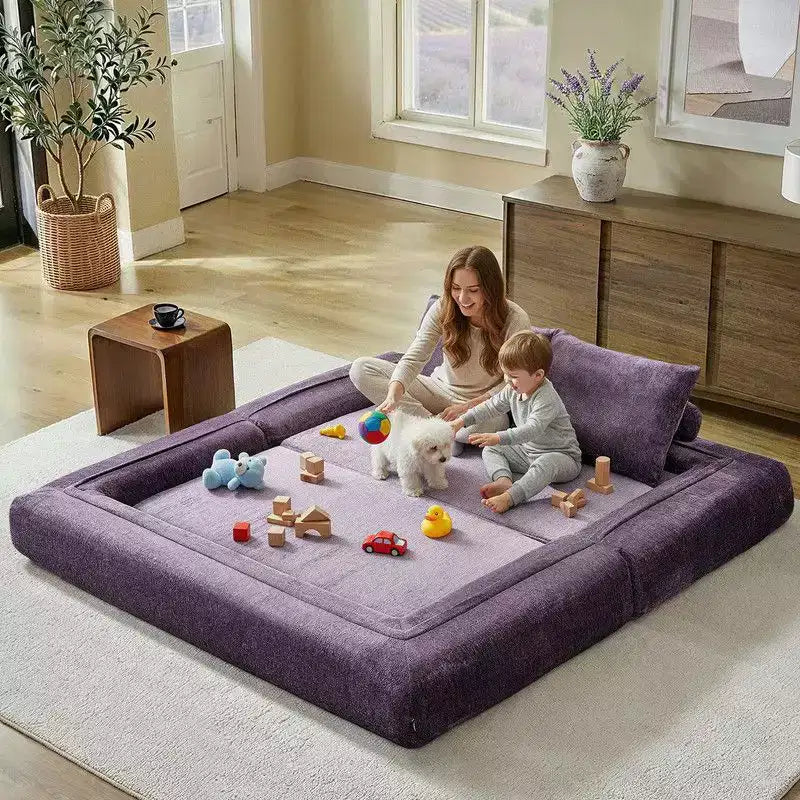 Divano Letto Convertibile Moderno in ciniglia Queen Size con Schienale Diviso