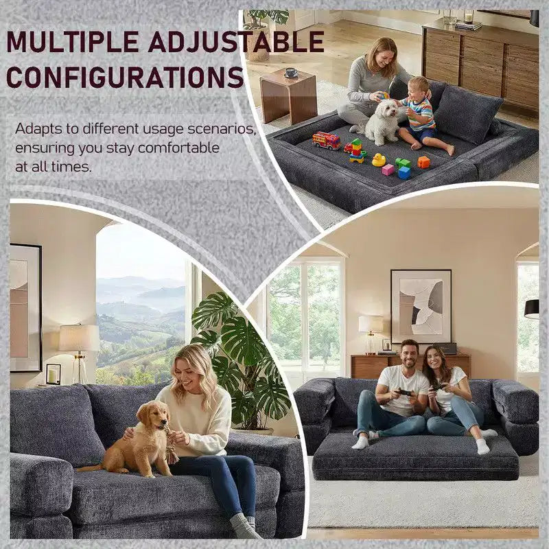 Divano Letto Convertibile Moderno in ciniglia Queen Size con Schienale Diviso