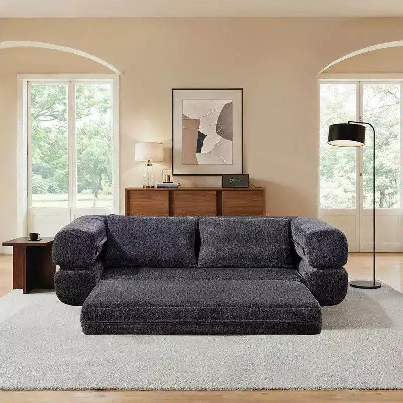 Divano Letto Convertibile Moderno in ciniglia Queen Size con Schienale Diviso