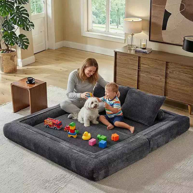 Divano Letto Convertibile Moderno in ciniglia Queen Size con Schienale Diviso