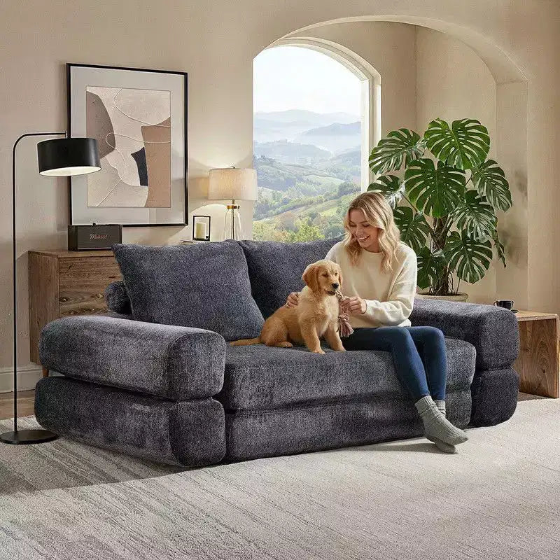 Divano Letto Convertibile Moderno in ciniglia Queen Size con Schienale Diviso