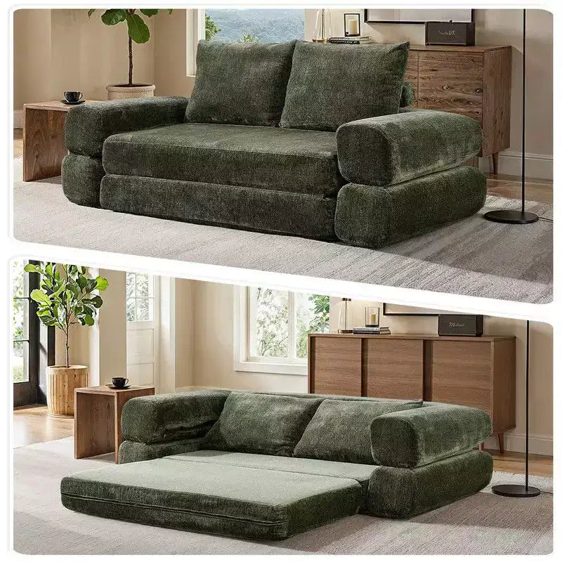 Divano Letto Convertibile Moderno in ciniglia Queen Size con Schienale Diviso