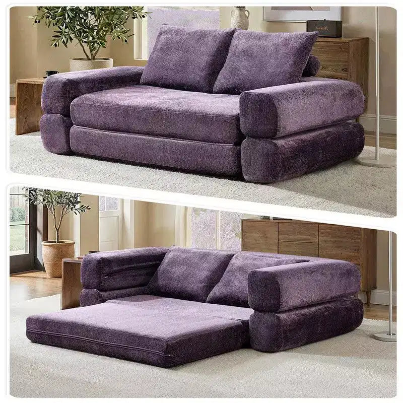 Divano Letto Convertibile Moderno in ciniglia Queen Size con Schienale Diviso