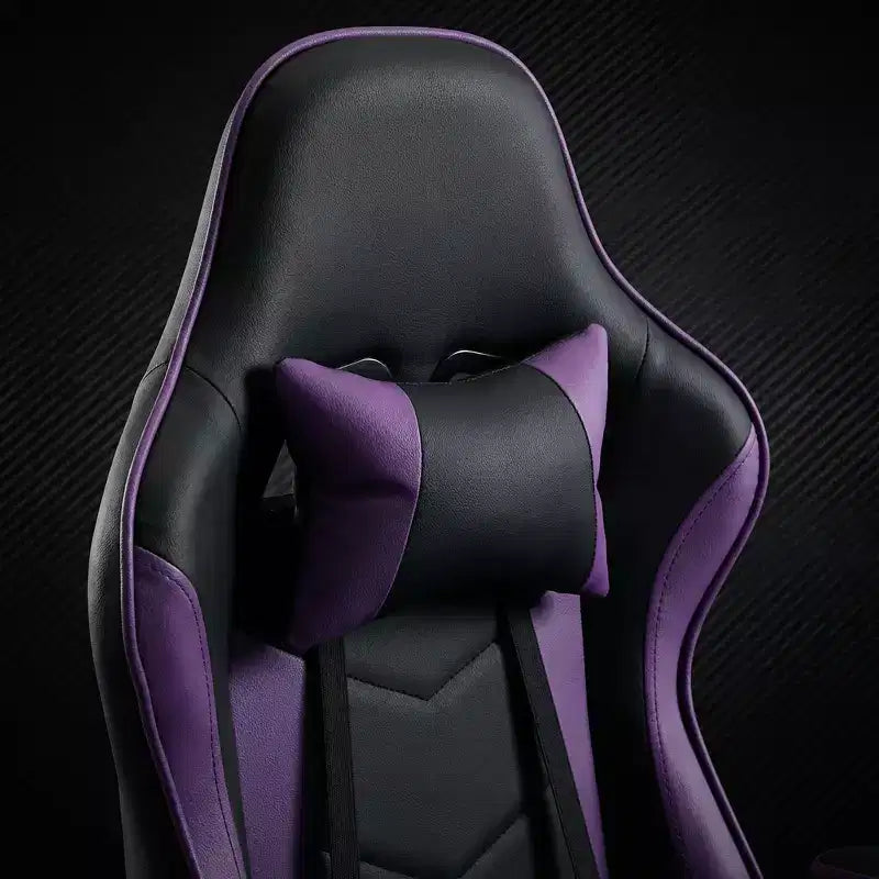Sedia da gaming con poggiapiedi, sedia ergonomica da computer, girevole e regolabile in altezza, supporto lombare massaggiante, sedia da videogioco, nero e viola