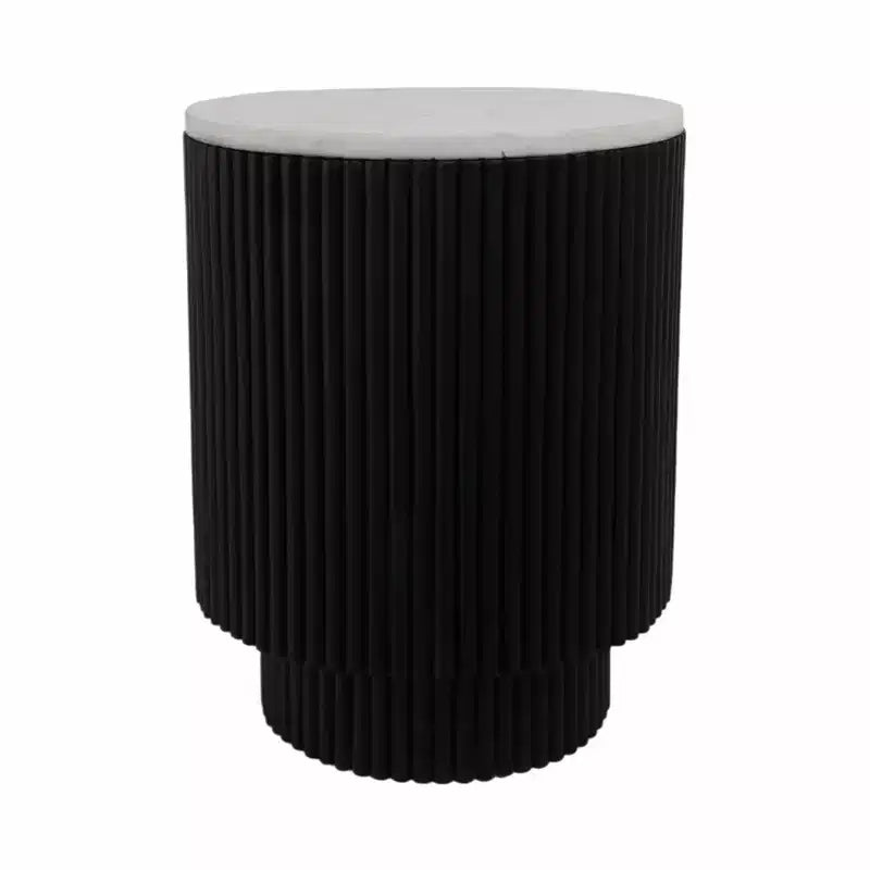 Tavolino con Base Svasata Nera e Piano in Marmo Bianco - Elemento d'Arredo Moderno per Piccoli Spazi e Decorazione Domestica