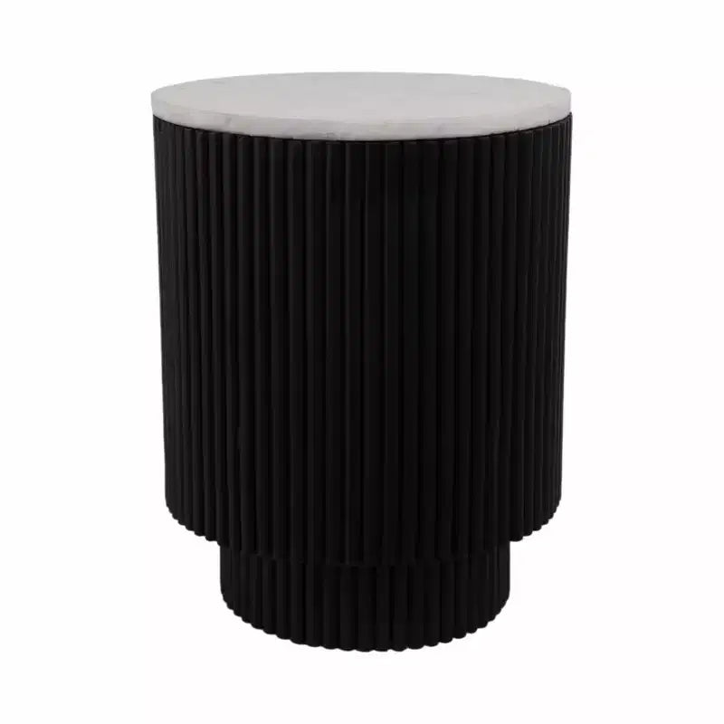 Tavolino con Base Svasata Nera e Piano in Marmo Bianco - Elemento d'Arredo Moderno per Piccoli Spazi e Decorazione Domestica
