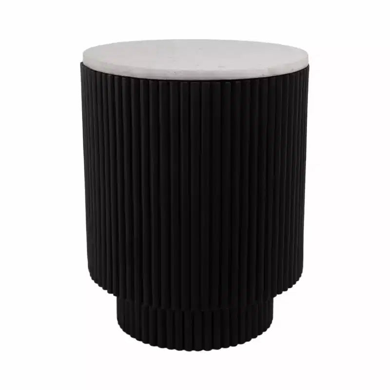 Tavolino con Base Svasata Nera e Piano in Marmo Bianco - Elemento d'Arredo Moderno per Piccoli Spazi e Decorazione Domestica