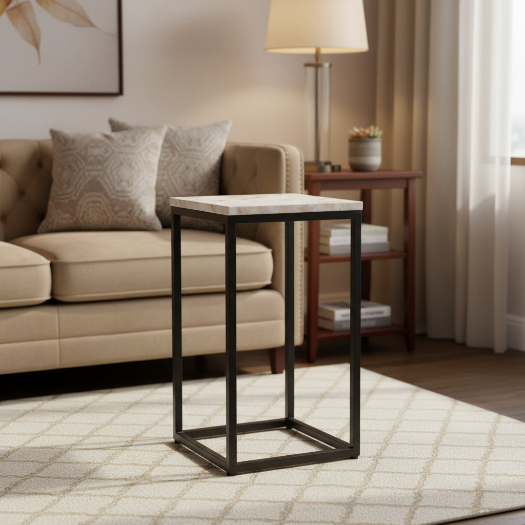 Macklyn Square Marble Top Accent Table - SFV5768 - Light Brown/Black - Safavieh Couture