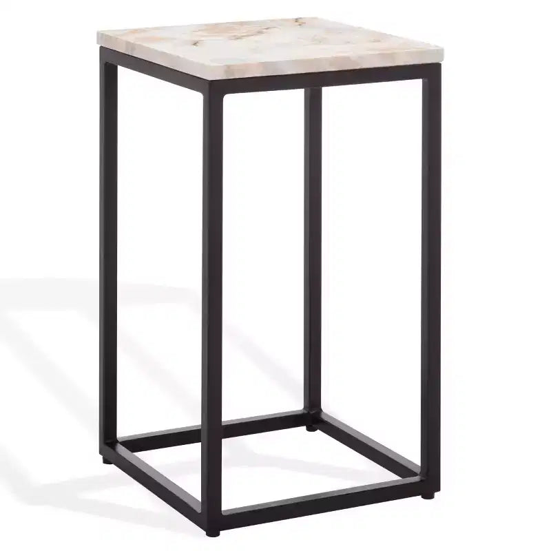 Tavolino d'appoggio Macklyn Square con ripiano in marmo - Marrone chiaro/Nero