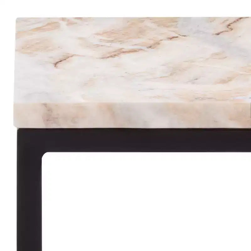 Tavolino d'appoggio Macklyn Square con ripiano in marmo - Marrone chiaro/Nero