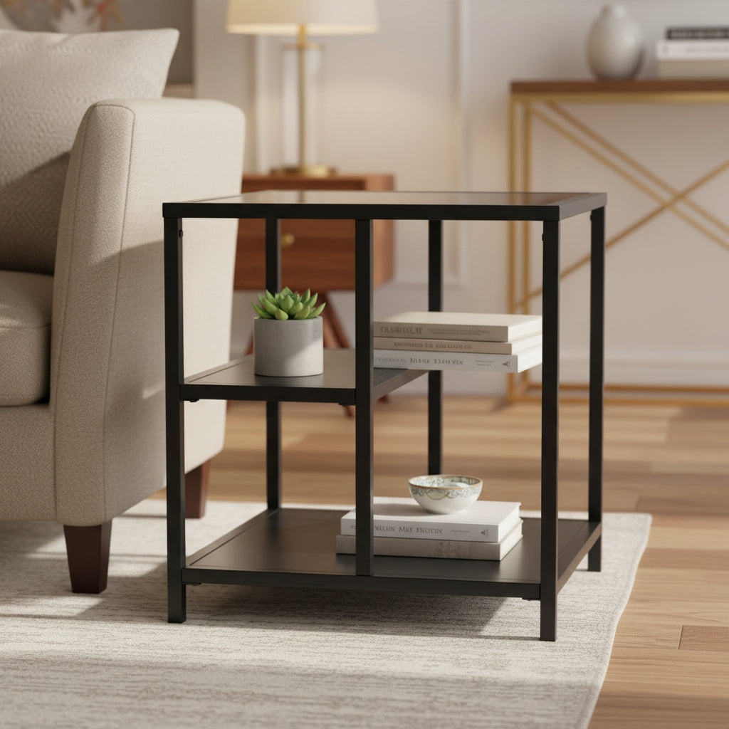 Hodge Metal 3 Shelf Accent Table - SFV9557 - Black - Safavieh Couture