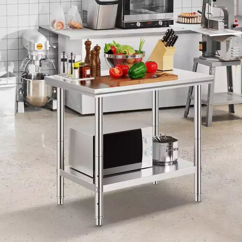 Tavolo da preparazione in acciaio inossidabile, 35 x 24 x 31 pollici, capacità di carico di 700 libbre, tavolo da lavoro in metallo per impieghi gravosi con altezza regolabile