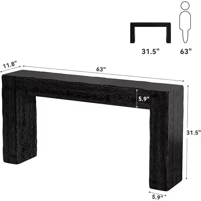 Tavolo Console da Divano Rustico in Legno Massello da 63 Pollici per Ingresso, Soggiorno, Anticamera, Facile da Montare (Nero)