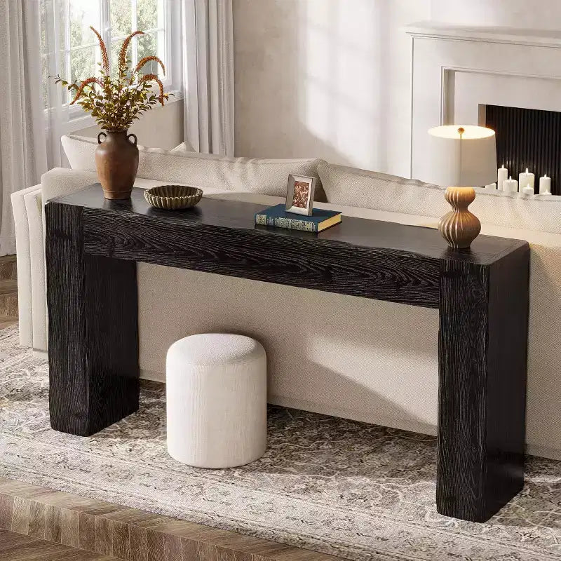 Tavolo Console da Divano Rustico in Legno Massello da 63 Pollici per Ingresso, Soggiorno, Anticamera, Facile da Montare (Nero)