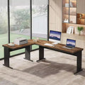 Lantine 83-Inch Large L Shaped Desk, Reversible Executive Office Desk, Modern Corner Computer Table Business Workstation for Home Office (Brown)