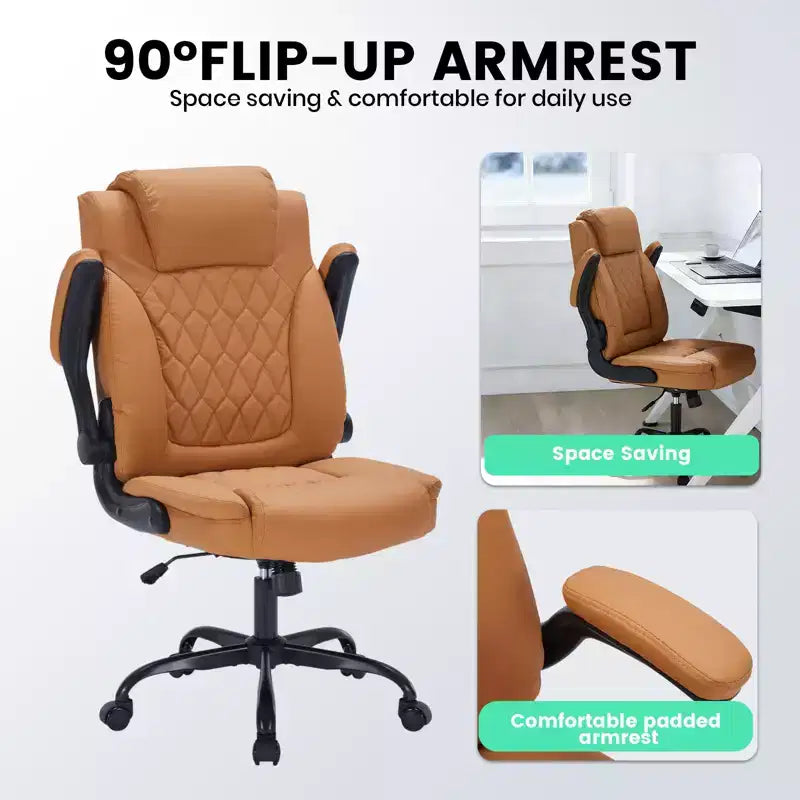 Sedia da Ufficio in Pelle 350 LBS, Sedia da Scrivania Direzionale Ergonomica con Schienale Alto, Ruote Girevoli a 360°, Supporto Lombare, Braccioli Ribaltabili, per Casa, Ufficio