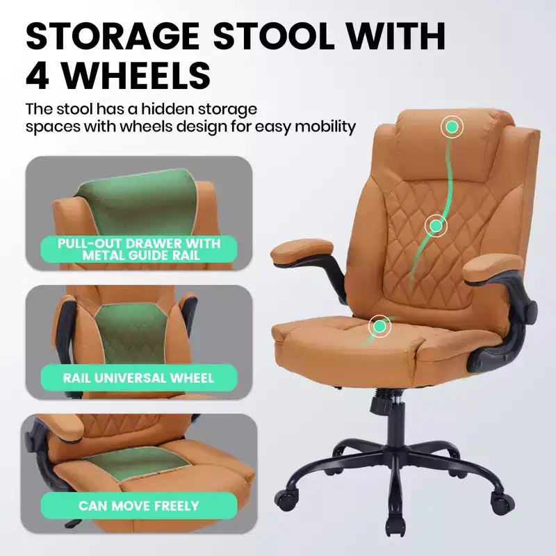 Sedia da Ufficio in Pelle 350 LBS, Sedia da Scrivania Direzionale Ergonomica con Schienale Alto, Ruote Girevoli a 360°, Supporto Lombare, Braccioli Ribaltabili, per Casa, Ufficio