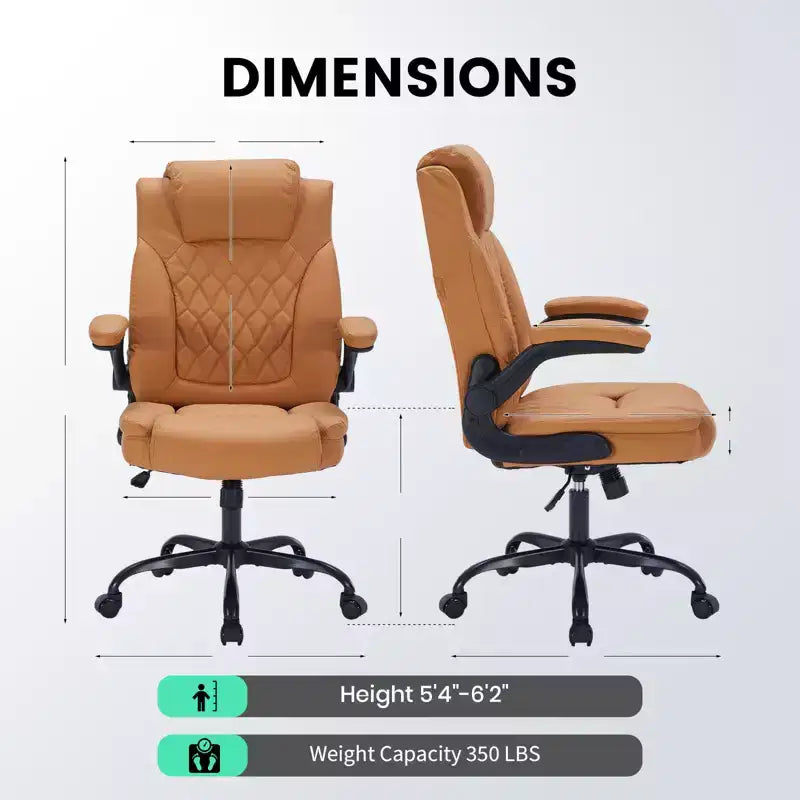 Sedia da Ufficio in Pelle 350 LBS, Sedia da Scrivania Direzionale Ergonomica con Schienale Alto, Ruote Girevoli a 360°, Supporto Lombare, Braccioli Ribaltabili, per Casa, Ufficio