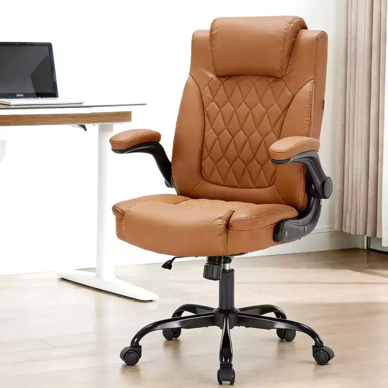Sedia da Ufficio in Pelle 350 LBS, Sedia da Scrivania Direzionale Ergonomica con Schienale Alto, Ruote Girevoli a 360°, Supporto Lombare, Braccioli Ribaltabili, per Casa, Ufficio