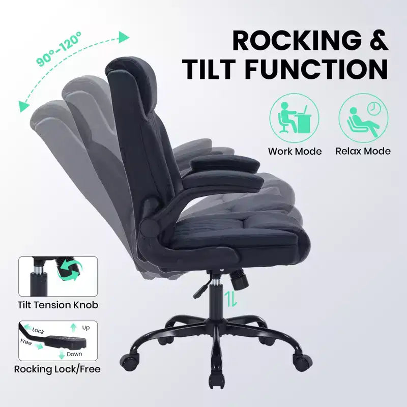 Sedia da Ufficio in Pelle 350 LBS, Sedia da Scrivania Direzionale Ergonomica con Schienale Alto, Ruote Girevoli a 360°, Supporto Lombare, Braccioli Ribaltabili, per Casa, Ufficio