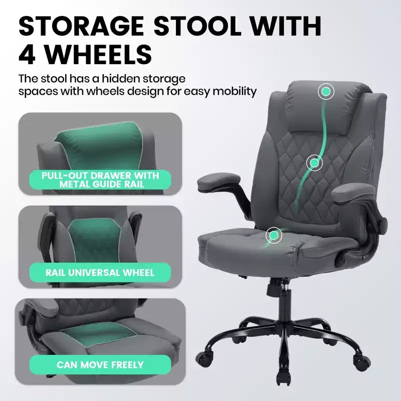 Sedia da Ufficio in Pelle 350 LBS, Sedia da Scrivania Direzionale Ergonomica con Schienale Alto, Ruote Girevoli a 360°, Supporto Lombare, Braccioli Ribaltabili, per Casa, Ufficio