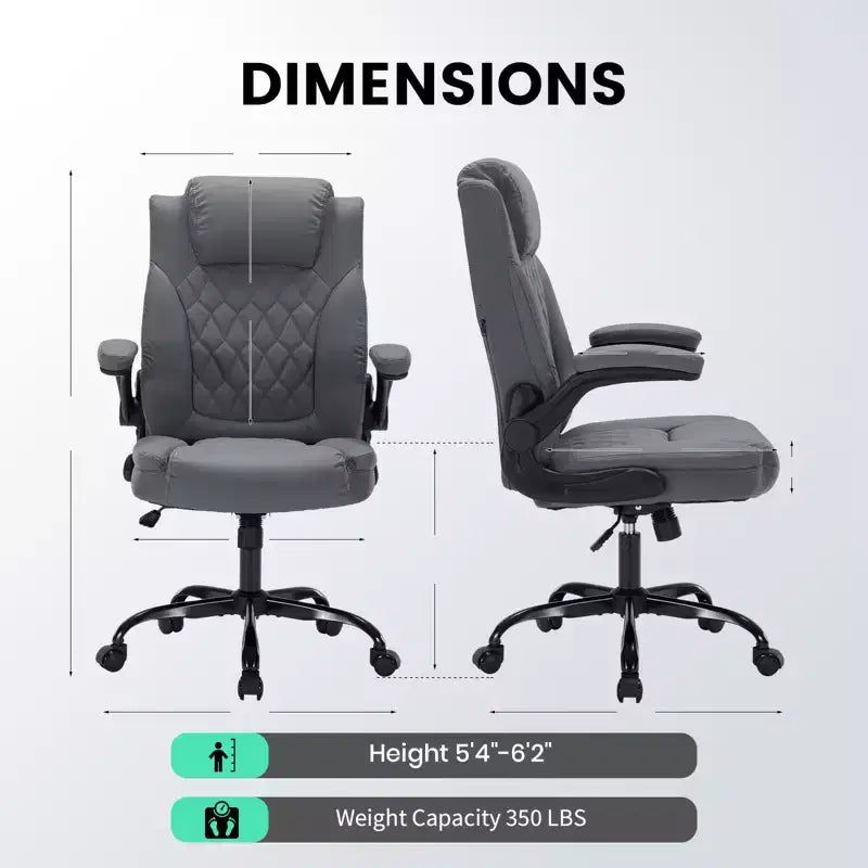 Sedia da Ufficio in Pelle 350 LBS, Sedia da Scrivania Direzionale Ergonomica con Schienale Alto, Ruote Girevoli a 360°, Supporto Lombare, Braccioli Ribaltabili, per Casa, Ufficio