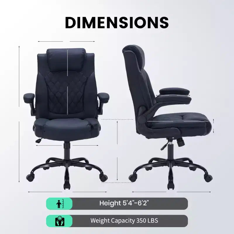 Sedia da Ufficio in Pelle 350 LBS, Sedia da Scrivania Direzionale Ergonomica con Schienale Alto, Ruote Girevoli a 360°, Supporto Lombare, Braccioli Ribaltabili, per Casa, Ufficio