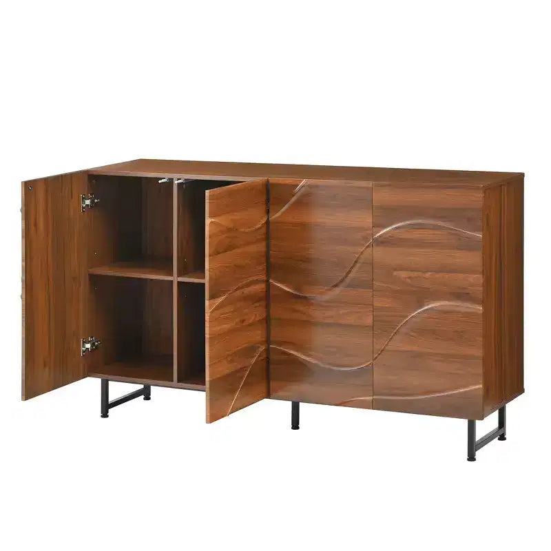 59 Modern credenza in legno massello con rilievo a onde e gambe in ferro