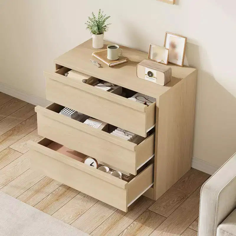 Comodino alto con cassetto in rovere naturale - Tavolino moderno per camera da letto, cameretta e soggiorno