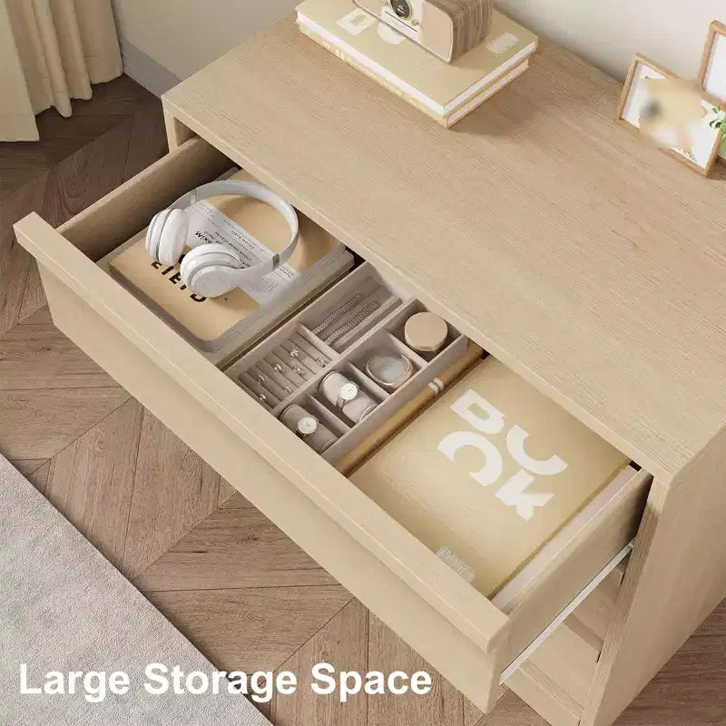 Comodino alto con cassetto in rovere naturale - Tavolino moderno per camera da letto, cameretta e soggiorno