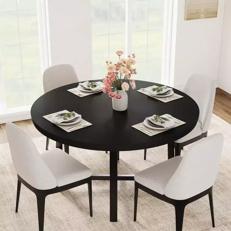 Tavolo da pranzo rotondo per 4-6 persone, tavolo da pranzo industriale da 119 cm con base in metallo, tavolo da cucina per sala da pranzo, piccoli spazi, appartamento