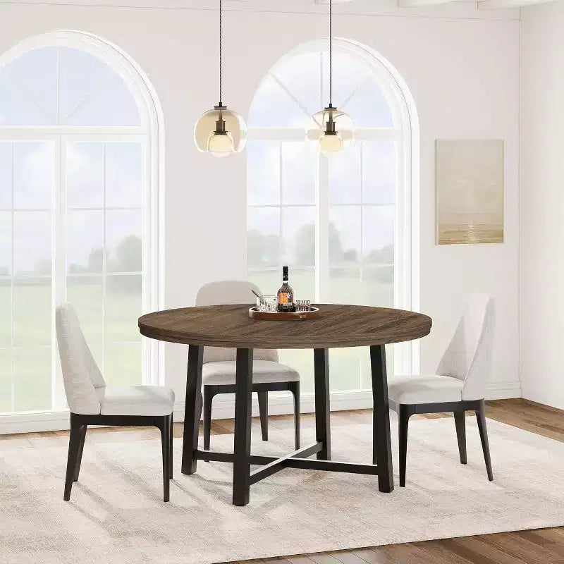 Tavolo da pranzo rotondo per 4-6 persone, tavolo da pranzo industriale da 119 cm con base in metallo, tavolo da cucina per sala da pranzo, piccoli spazi, appartamento