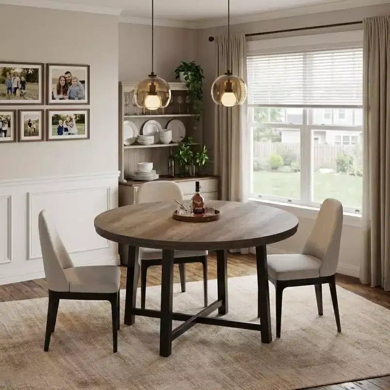 Tavolo da pranzo rotondo per 4-6 persone, tavolo da pranzo industriale da 119 cm con base in metallo, tavolo da cucina per sala da pranzo, piccoli spazi, appartamento