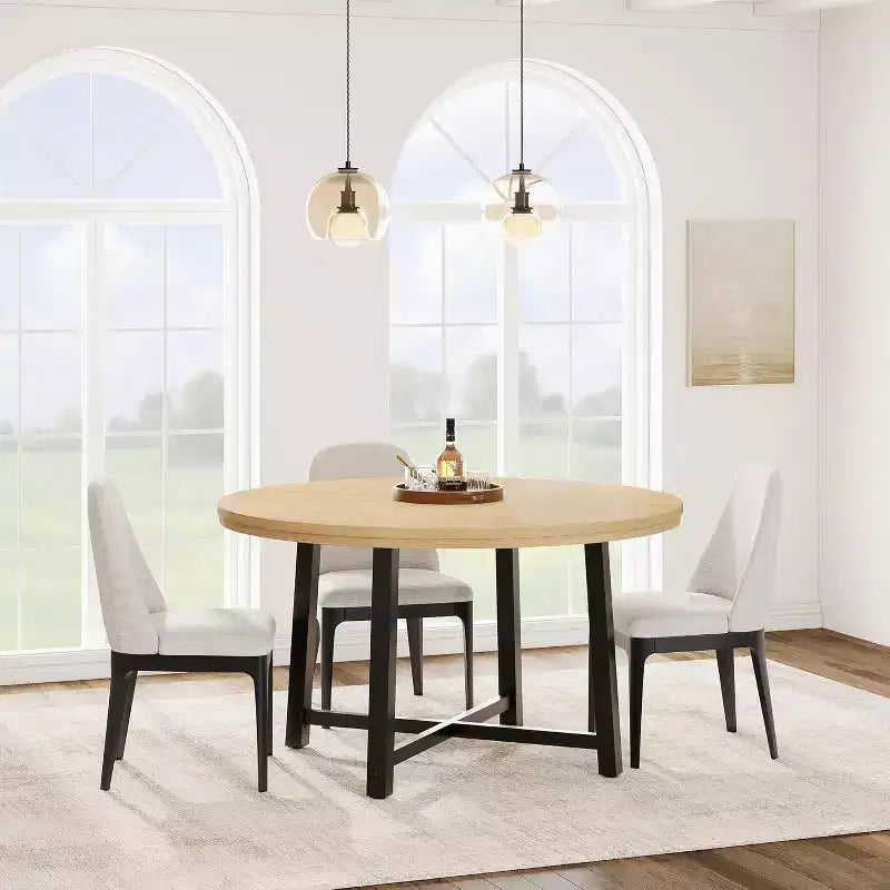 Tavolo da pranzo rotondo per 4-6 persone, tavolo da pranzo industriale da 119 cm con base in metallo, tavolo da cucina per sala da pranzo, piccoli spazi, appartamento