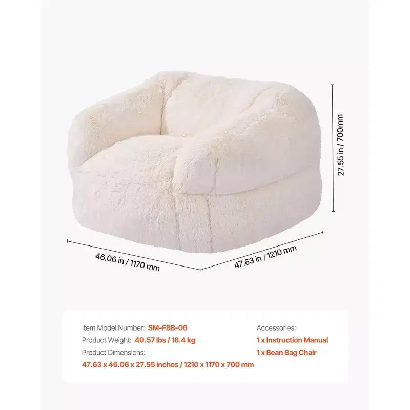 Poltrona Sacco con Braccioli in Peluche Finto Pelo e Imbottitura in Schiuma ad Alta Densità Beige