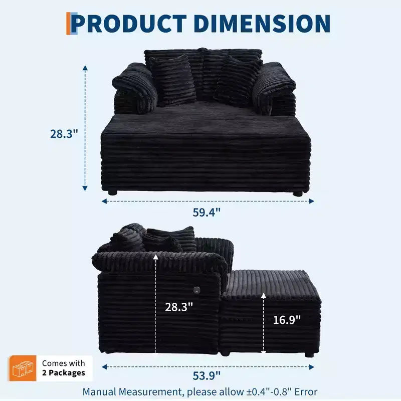 Sedia a Sdraio Oversize da Interno, Comodo Divano Lounge in Velluto a Coste, Cuscini Decorativi, Braccioli di Supporto, per Soggiorno, Sala Cinema, Camera da Letto