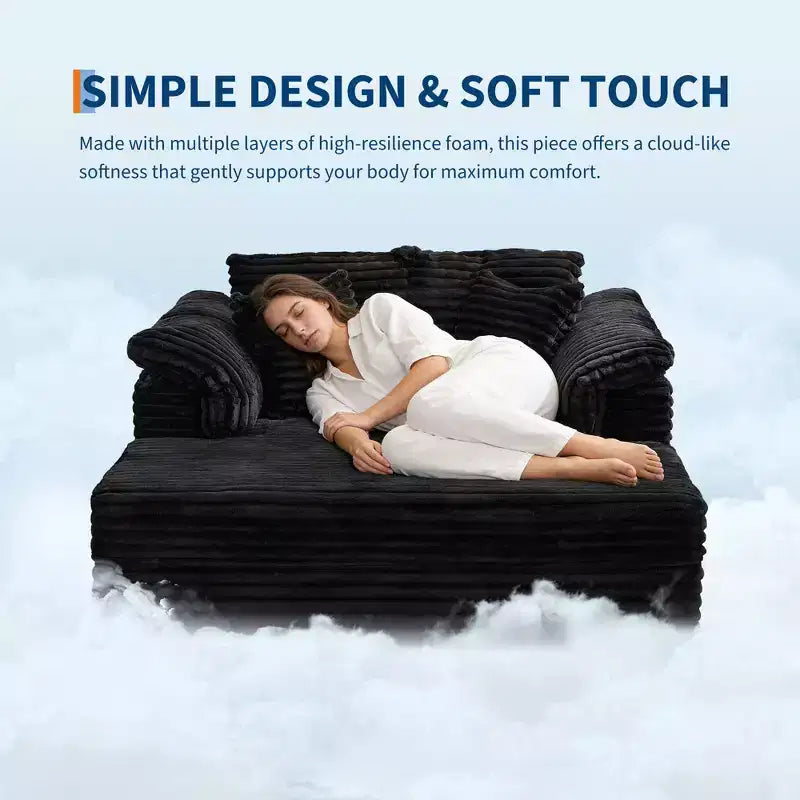 Sedia a Sdraio Oversize da Interno, Comodo Divano Lounge in Velluto a Coste, Cuscini Decorativi, Braccioli di Supporto, per Soggiorno, Sala Cinema, Camera da Letto