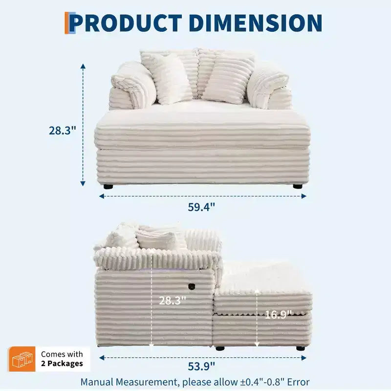 Sedia a Sdraio Oversize da Interno, Comodo Divano Lounge in Velluto a Coste, Cuscini Decorativi, Braccioli di Supporto, per Soggiorno, Sala Cinema, Camera da Letto