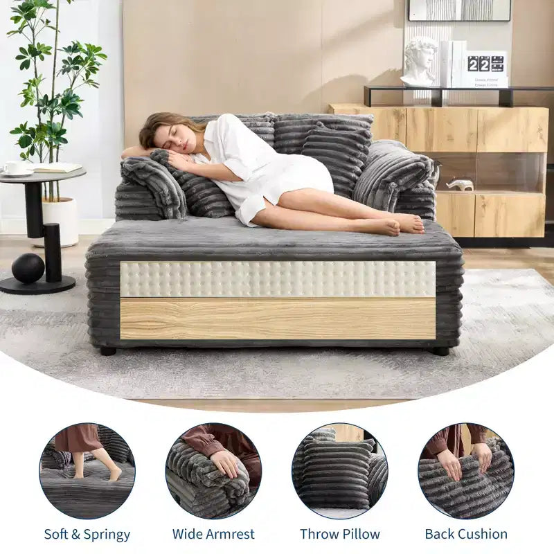 Sedia a Sdraio Oversize da Interno, Comodo Divano Lounge in Velluto a Coste, Cuscini Decorativi, Braccioli di Supporto, per Soggiorno, Sala Cinema, Camera da Letto